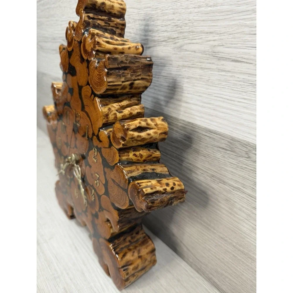 Handmade End Grain Wood Slice Resin Mantel Clock Folk Art Rustic